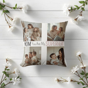 Modern Personalized Mom Superhero Photo Collage  Cushion