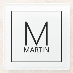 Modern Personalized Monogram and Name Glass Coaste Coaster