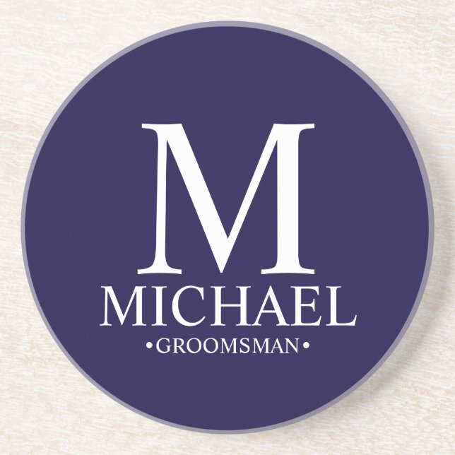 Modern Personalized Monogram and Name Groomsman Coaster (Front)