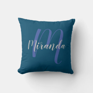 Modern Personalized Monogram and Name Navy Blue Cushion