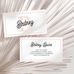Modern Personalized Monogram and Name Pastel Pink Business Card