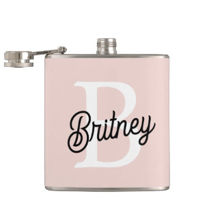 Modern Personalized Monogram and Name Pastel Pink Hip Flask