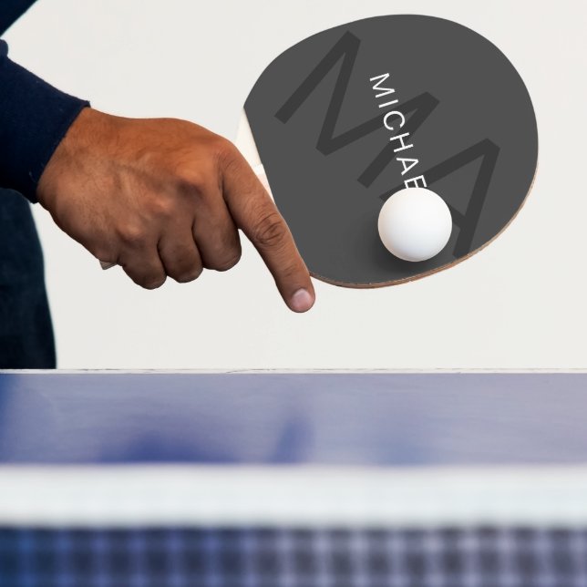 Modern Personalized Monogram Gray Ping Pong Paddle (Insitu)