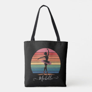 Modern Personalized Name Ballet Ballerina black Tote Bag