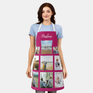 Modern Personalized Name Photo Collage Fuchsia  Apron