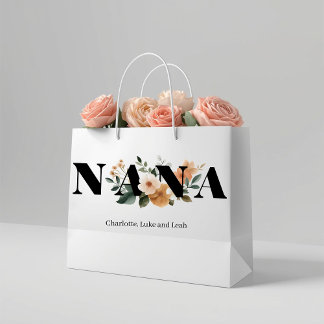 Modern Personalized Nana Floral Gift Large Gift Bag