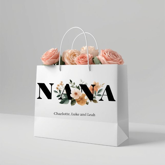 Modern Personalized Nana Floral Gift Large Gift Bag (Creator Uploaded)