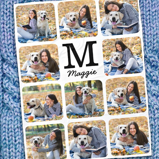 Modern Personalized Pet Photo Collage Dog Lover Fleece Blanket (Creator Uploaded)