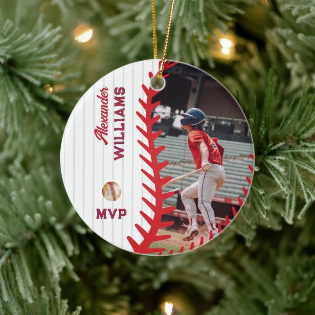 Modern PERSONALIZED Photo Round Softball Baseball Ceramic Tree Decoration (Tree)