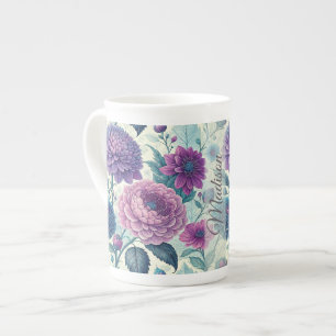 Modern Personalized Purple Floral Vintage Dahlia Bone China Mug