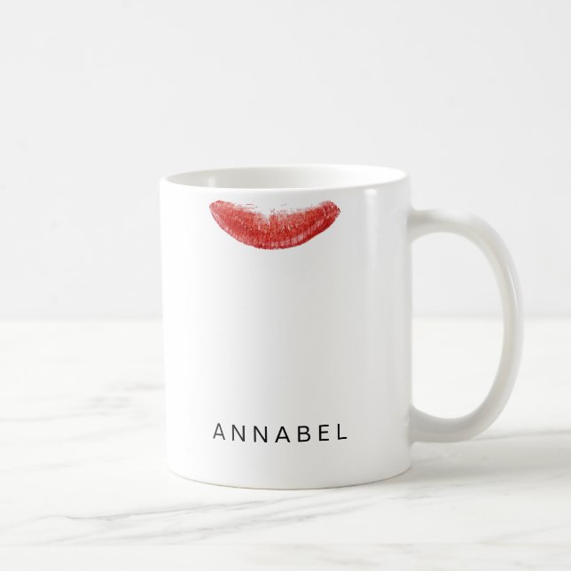 Modern personalized red gloss lipstick mark coffee mug (Right)