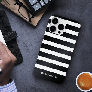 Modern Personalized Striped Black and White Case-Mate iPhone 14 Pro Max Case