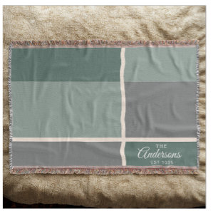 Modern Personalized Wedding Couple Name Date Green Throw Blanket