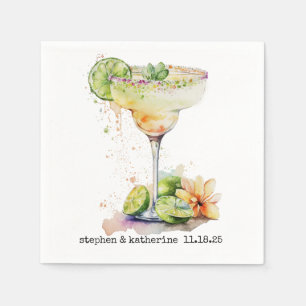 Modern Personalized Wedding Watercolor Margarita Napkin