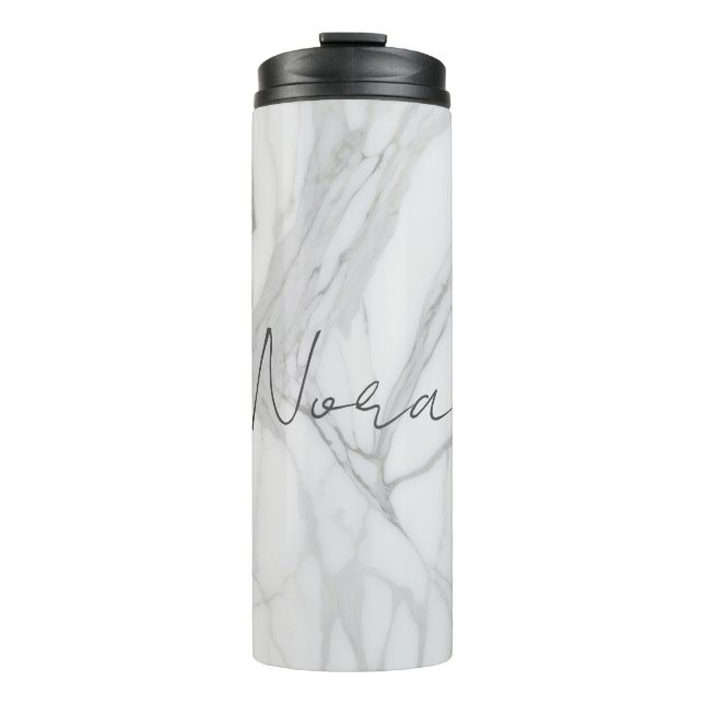 Modern Personalized White Marble Pattern Thermal Tumbler (Front)