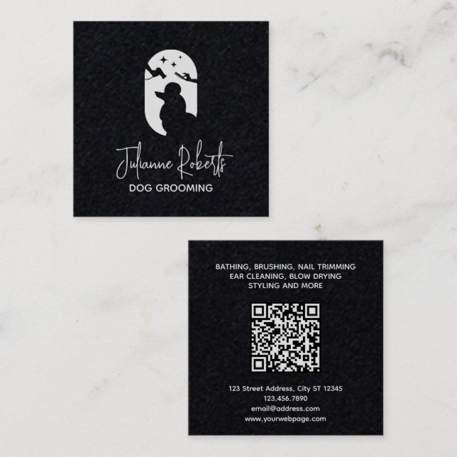 Modern pet care logo dog grooming square business card (Front/Back)