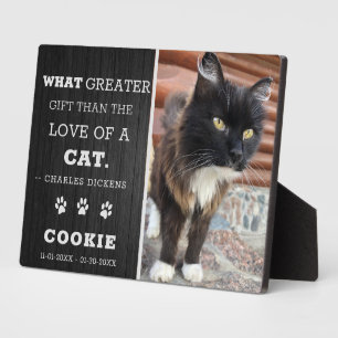 Modern Pet Cat Memorial Photo Dark Wood Keepsake Plaque