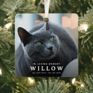Modern Pet Cat Memorial Photo Keepsake Christmas Metal Tree Decoration