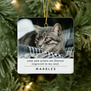Modern Pet Cat Memorial Photo & Quote Ceramic Ornament