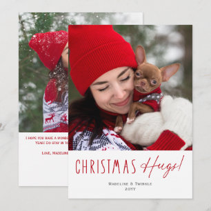 Modern Pet Christmas Hugs 2 Photo Holiday Card