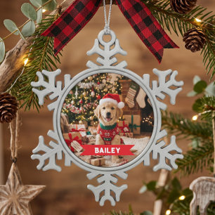 Modern Pet Custom Name Snowflake Pewter Christmas Ornament