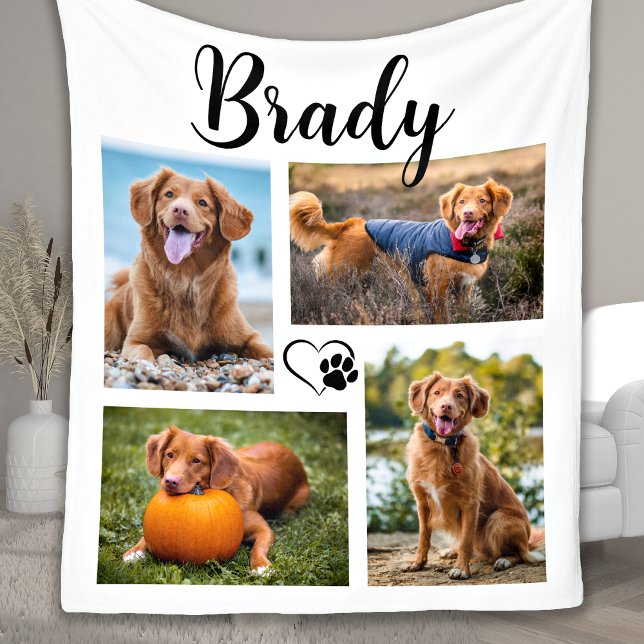 Modern Pet Dog Lover Customise 4 Photo Collage Fleece Blanket (Creator Uploaded)