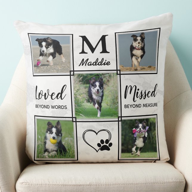 Modern Pet Dog Memorial Personalised Photo Collage Cushion (Creator Uploaded)