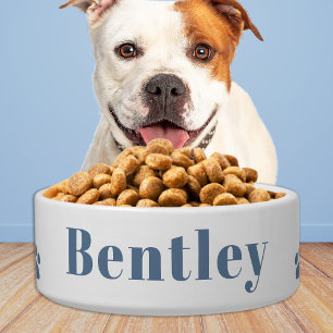 Modern Pet Dog Personalised Dusty Blue Food Water Bowl