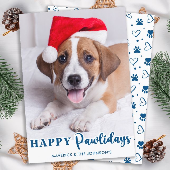 Modern Pet Dog Personalised Photo Happy Pawlidays  Holiday Card (Creator Uploaded)