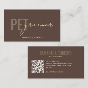 Modern pet groomer QR Code brown Business Card