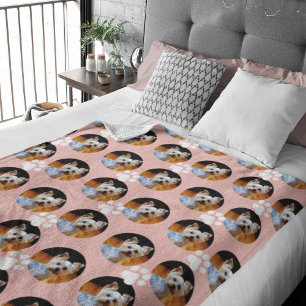 Modern Pet Lover Pet Photo Rose Gold w Paw Print Fleece Blanket