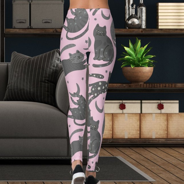 Modern Pet Lover Pink And Grey Kitten Cat Pattern Leggings (Creator Uploaded)