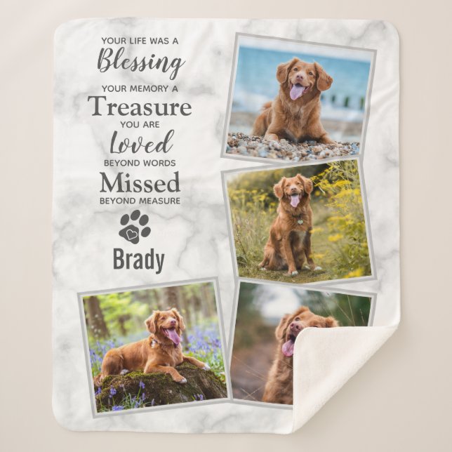 Modern Pet Memorial Pet Loss Photo Collage Dog Sherpa Blanket (Front)