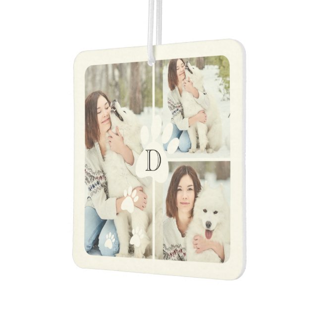 Modern Pet Paw Print Monogram Four Photo Collage Car Air Freshener (Left)