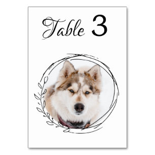 Modern Pet Photo Black White Botanical Wedding Table Number