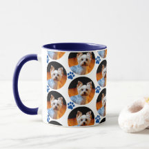 Modern Pet Photo Blue Paw Print Pattern  Mug