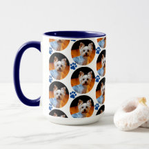 Modern Pet Photo Blue Paw Print Pattern 