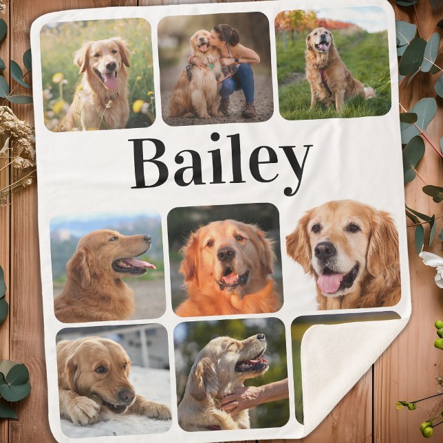 Modern Pet Photo Collage Personalised Dog Lover Sherpa Blanket (Creator Uploaded)