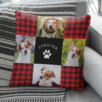 Modern Pet Photo Collage Red Buffalo Plaid Quilt