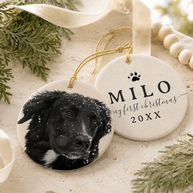 Modern Pet Photo First Christmas Ceramic Tree Decoration (Modern Pet Photo First Christmas Ceramic Ornament)