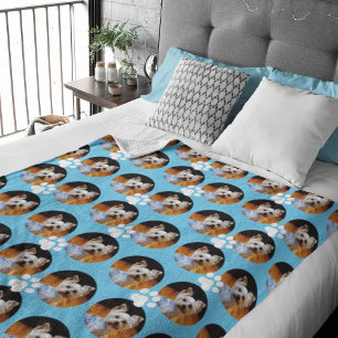 Modern Pet Photo Light Blue Paw Print Cute Fleece Blanket