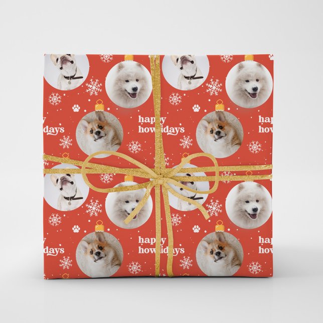 Modern Pet Photo Ornaments Custom Christmas Red Wrapping Paper (Creator Uploaded)