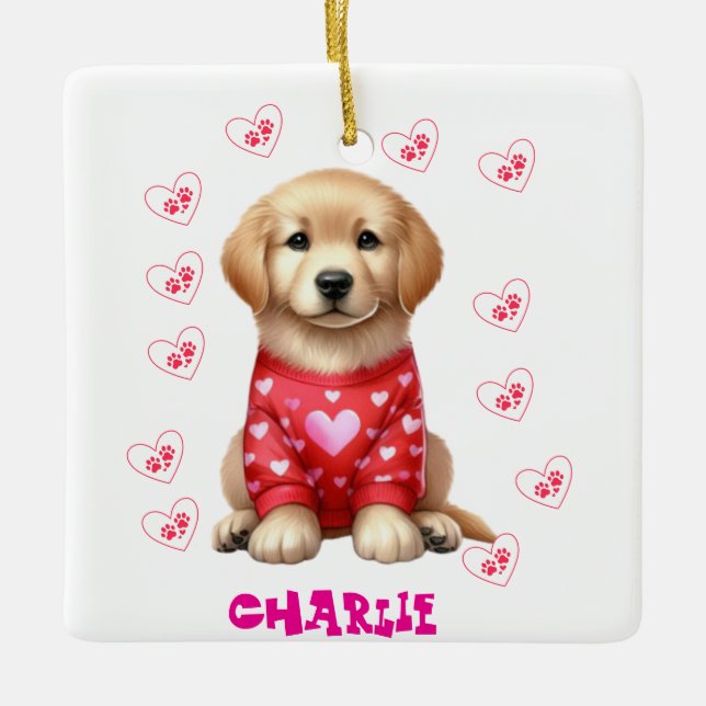 Modern Pet Photo Personalised Whimsical Dog Lover  Ceramic Ornament (Front)