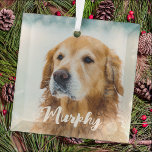 Modern Pet Photo Personalised Whimsical Dog Lover  Glass Tree Decoration<br><div class="desc">Introducing our elegant and modern pet ornament, the perfect way to honour your beloved furry friend this holiday season. Our ornament features a space for a cherished photo of your pet, making it a beautiful and touching addition to your Christmas tree. Crafted with simplicity in mind, our pet ornament is...</div>