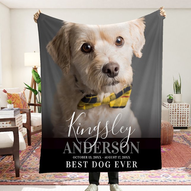 Modern Pet Photo Script Memorial Best Dog Ever Fleece Blanket (Creator Uploaded)