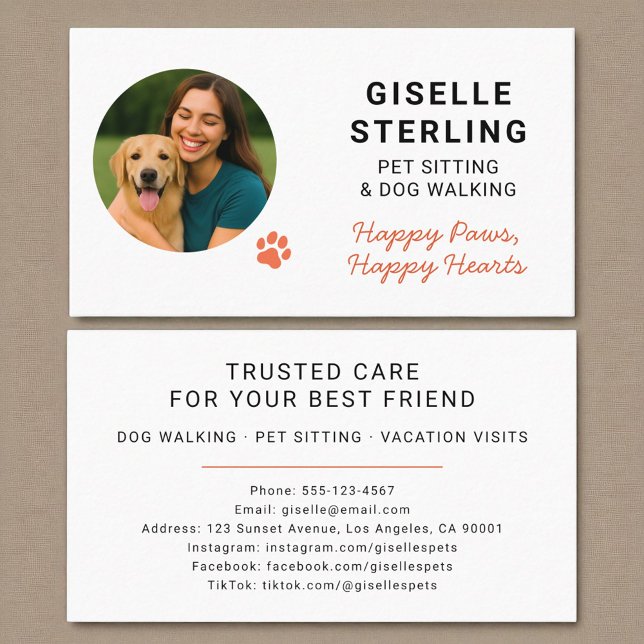 Modern Pet Sitting Photo Paw Print Minimalist Business Card (Creator Uploaded)