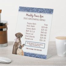 Modern Pet Spa Price List with Blue Glitter Design