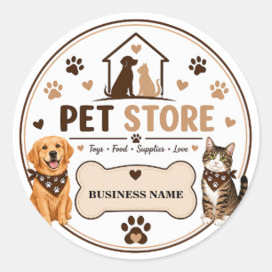 Modern Pet Store Customisable Business Name Classic Round Sticker