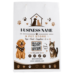 Modern Pet Store Paper Bag, Custom QR Code Medium Gift Bag