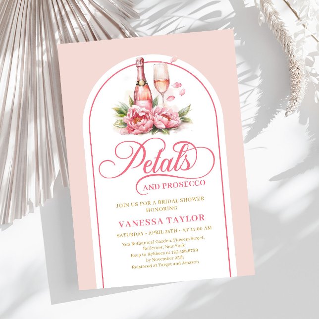 Modern petals and prosecco blush gold shower card (Modern petals and prosecco blush gold shower card)